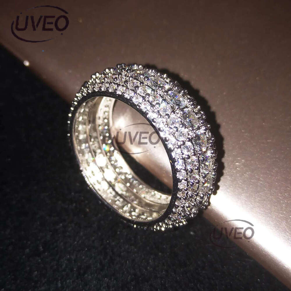 Hip Hop CZ Cubic Zircon Geometric Finger Ring Band Iced Out White Gold Bg Baguette Dia Rings for Women Men Boyfriend Valentine Birthday Jewelry Gifts