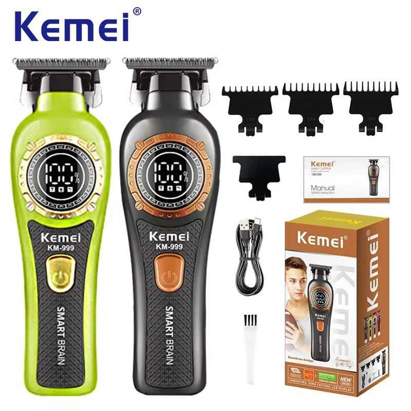 Kemei KM-999 Hair Clipper for Men DLC T-Blade Zero Gapped LED Display Cordless USB Professional Hair Trimmer Finishing MachineT251120