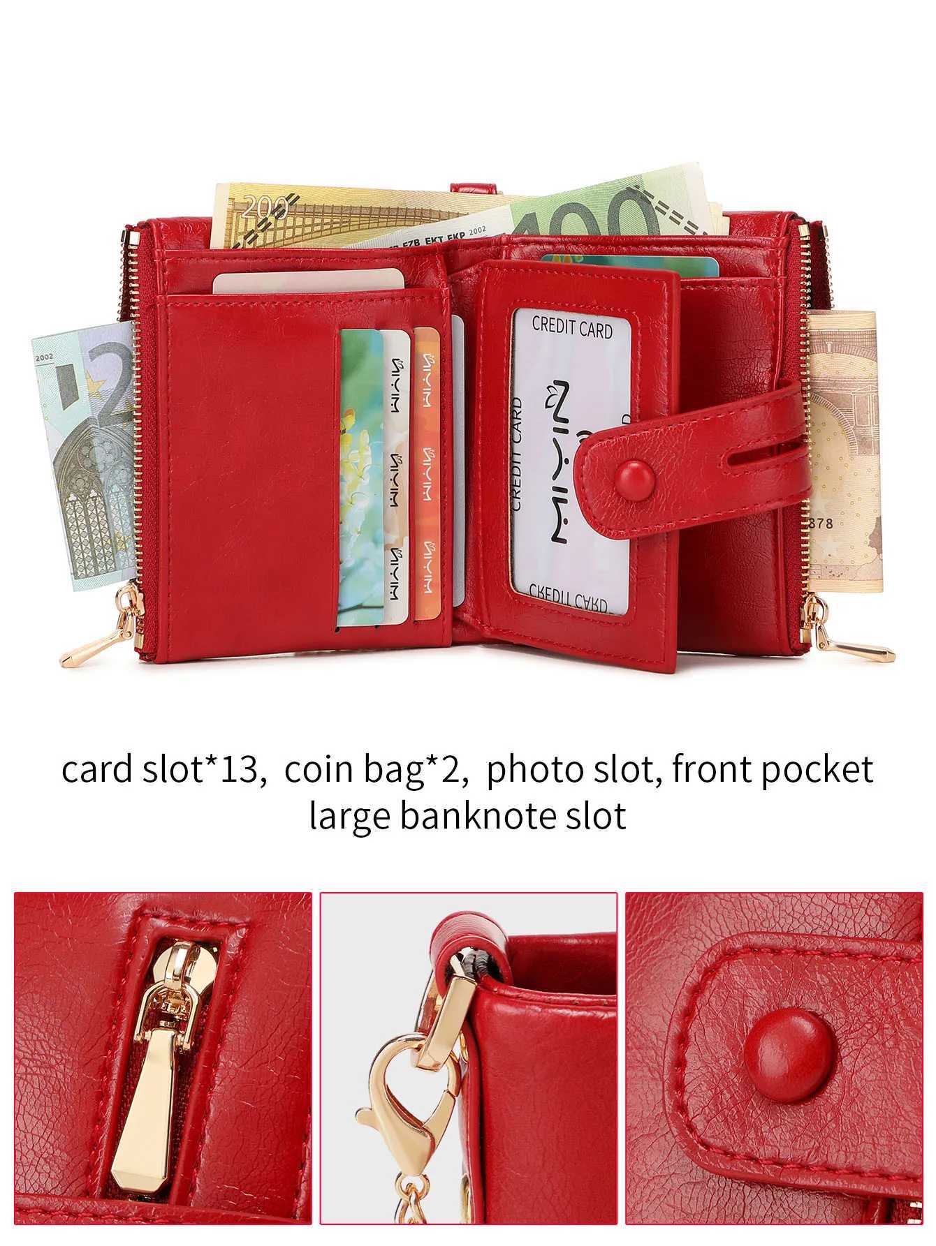 Simple Womens Small Wallet RFID Shielding Trifold Double Zipper Womens Card Holder Large Capacity Short Wristlet Wallet ClutchW251120