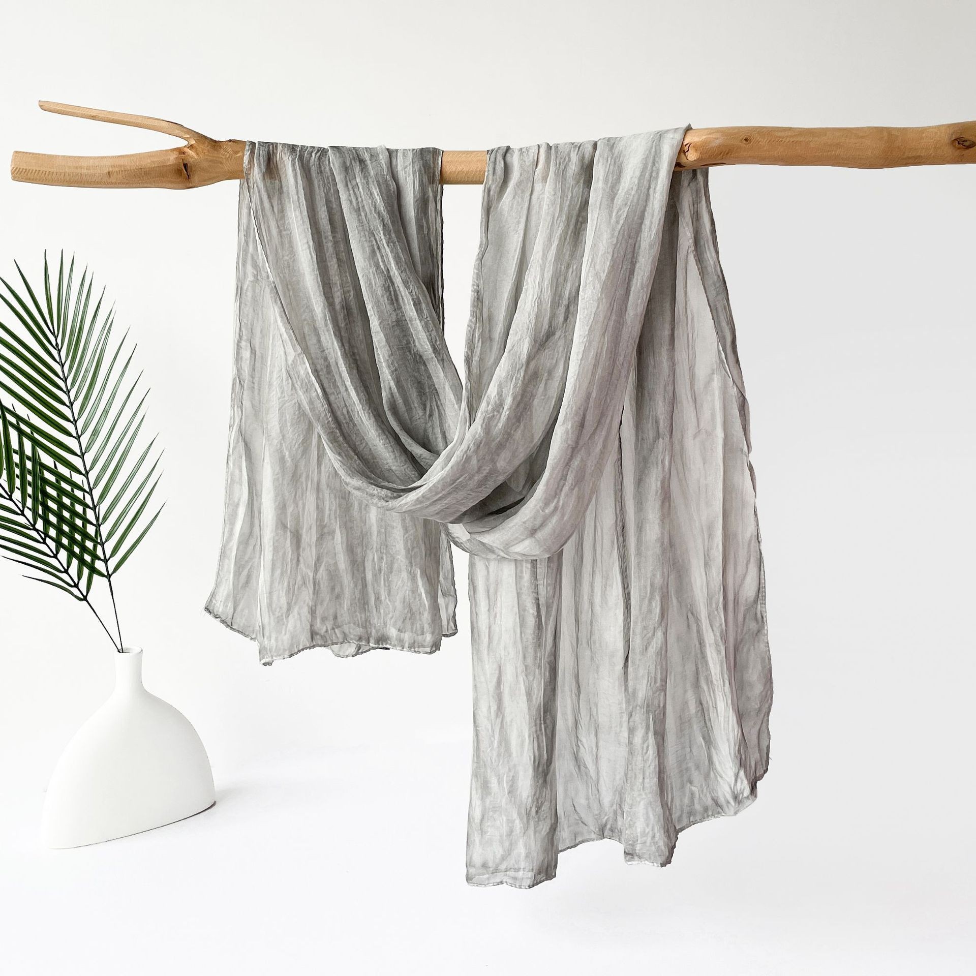 K455 Cross-border Malaysia headscarf spring and autumn pure color cloud pattern pleated scarf monochrome thin gauze shawl silk scarf