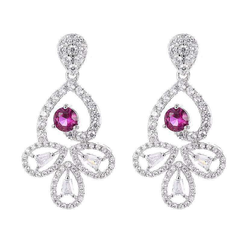 High-end Rhodium-plated S Sier Designer Water Drop Chandelier Earrings Four-leaf Clover Teardrop Heishi Anniversary