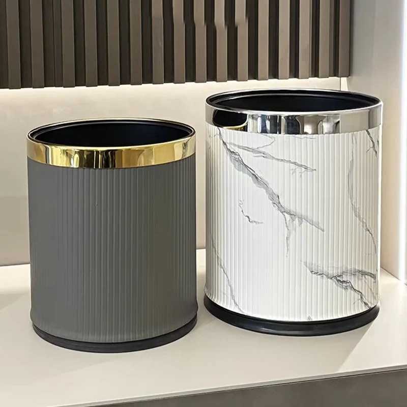 Leasylife 26 Gallon PU Leather Trash Can Open Top Round Bathroom Garbage Can for Near Desk Bedroom Office Hotel Home Cafe C251120