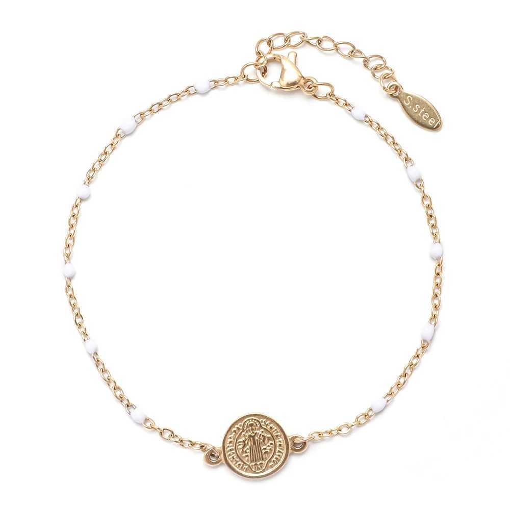 ZMZY Small Catholic Religious Rose Saint Benedict Medal Saint Benito Stainless Steel Bracelet Chain Charm Label Y250420
