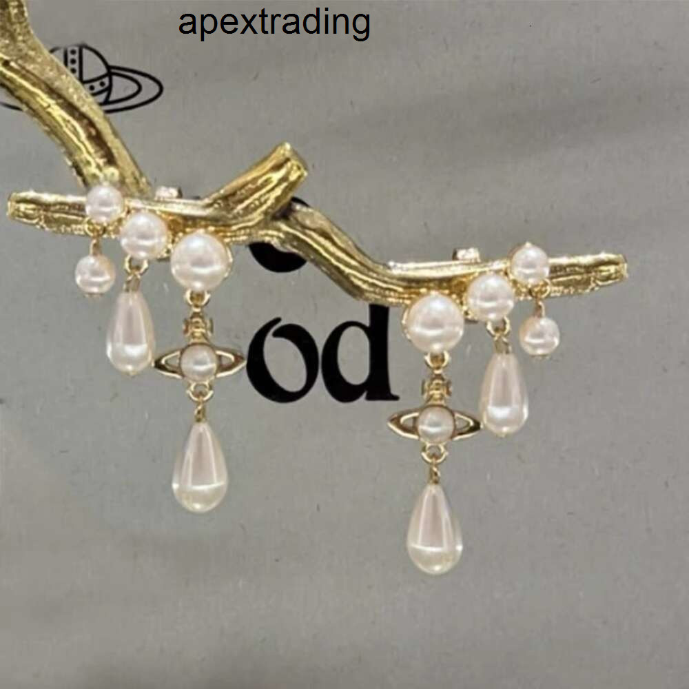 Designer West Wood Springsummer Mary Beth Collection Saturn Water Drop Pearl Earrings for Womens Western Empr viviane Vivienme viviennen viviennely west wood MZDV