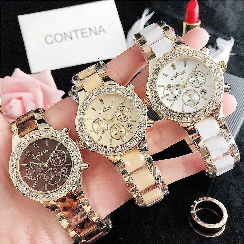 CONTENA Brand Womens Watch Luxury Crystal Gold White Quartz Wristwatch for Women Fashion Elegant Female Clock Relogio FemininoXJ251120