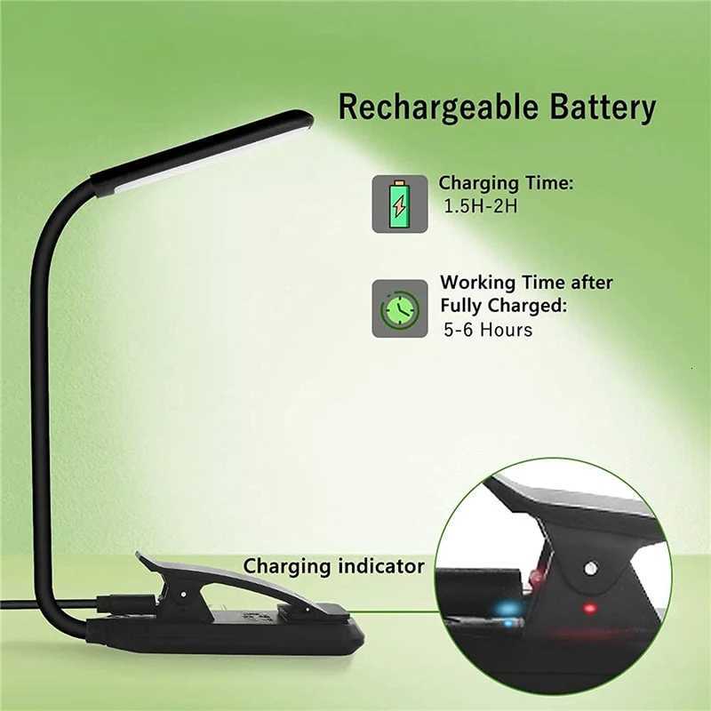W White Rechargeable Book Light Mini 9 LED Reading Light Dimmable Flexible Easy Clip Lamp Read Night Reading Lamp in Bedroom M251120