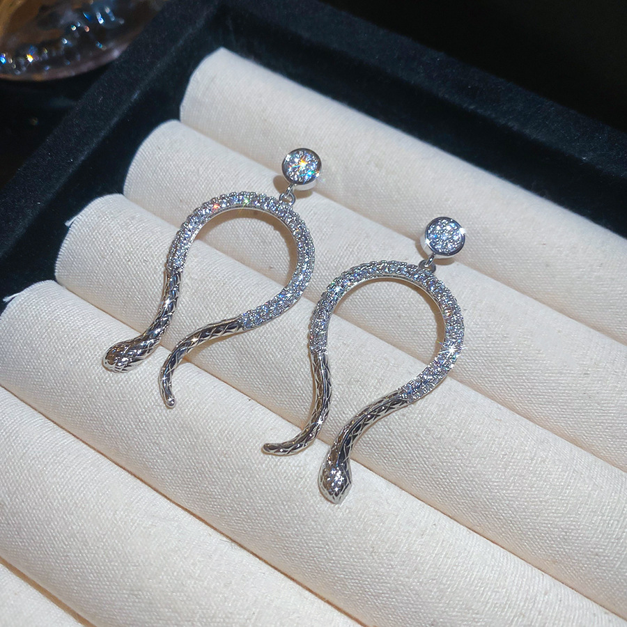 14k Real Gold Plated Zircon Snake Light Luxury High-end European and American Cross-border Exaggerated Retro Earrings for Women - view 6