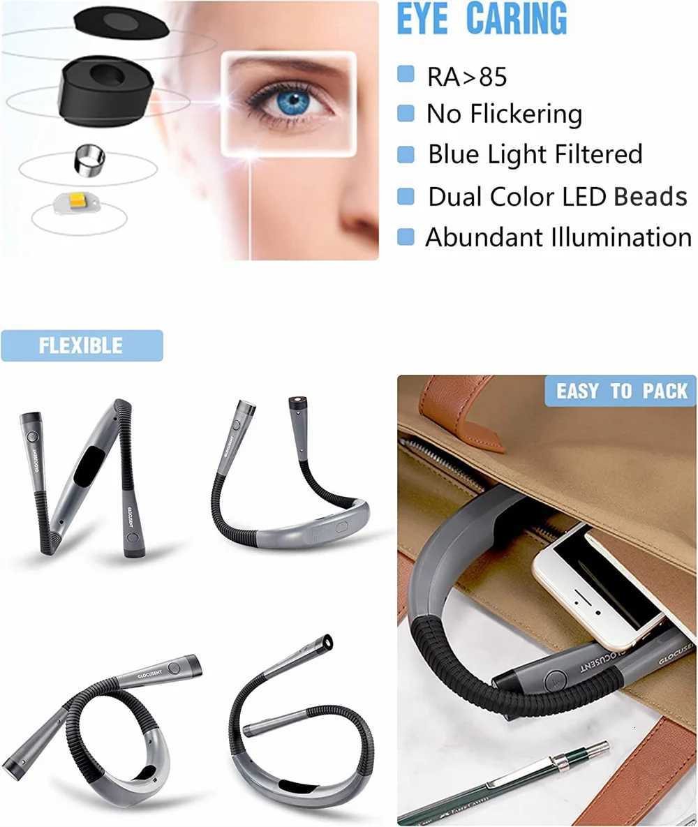 LED Neck Reading Light Usb Rechargeable Read Light in Bed 3 Colors 3 Brightness Adjustable Book Light Neck Book Reading Light M251120