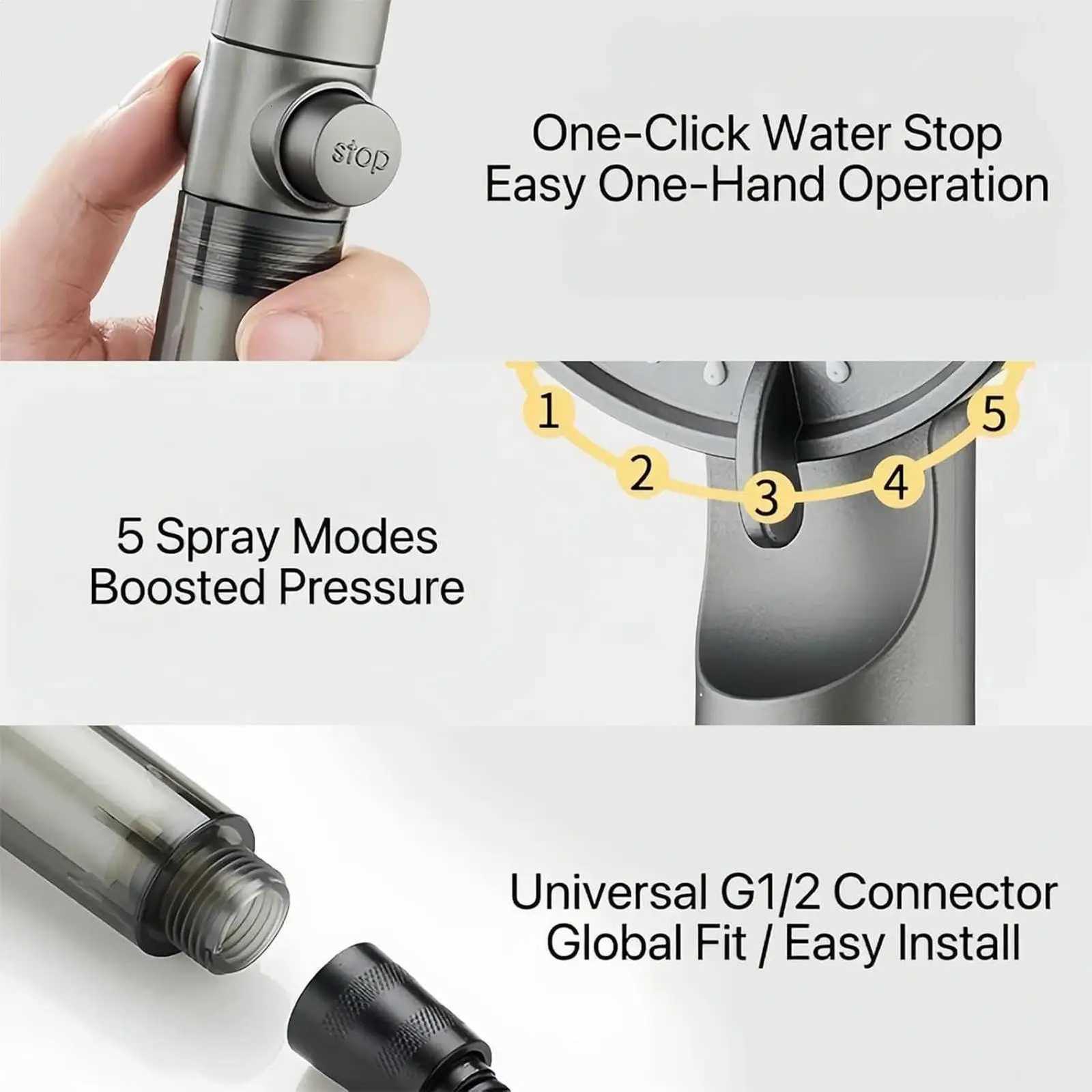 5 Modes Shower Head Built-in Filter High Pressure Shower Head Silicone Shower Nozzles Shower Head 5pcs Filters ReplacementsM251120