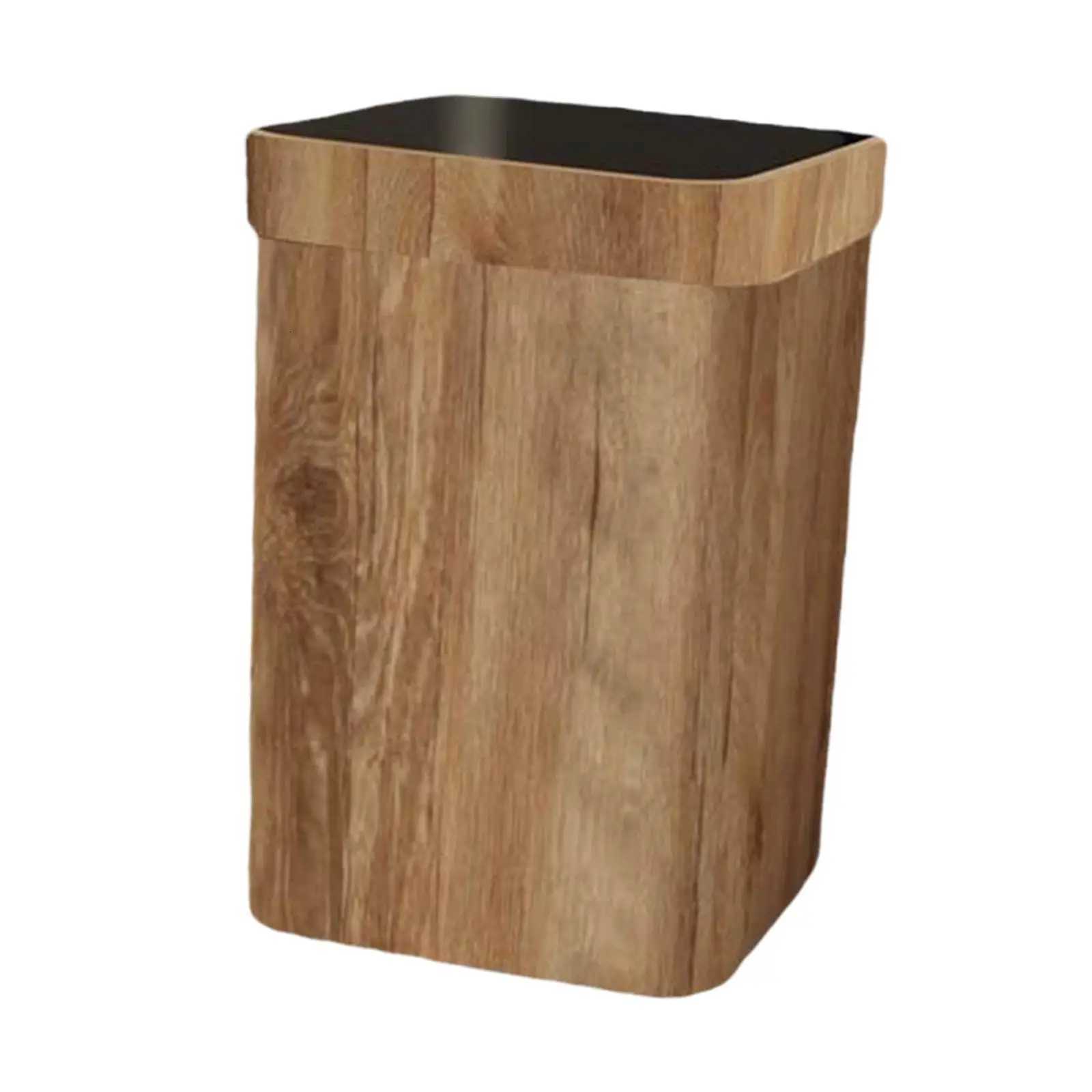 Trash Can Decorative Lidless Wood Grain Rubbish Bin for Bedroom Dorm Laundry C251120