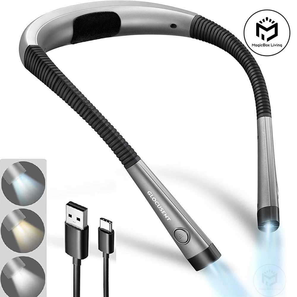 LED Neck Reading Light Usb Rechargeable Read Light in Bed 3 Colors 3 Brightness Adjustable Book Light Neck Book Reading Light M251120
