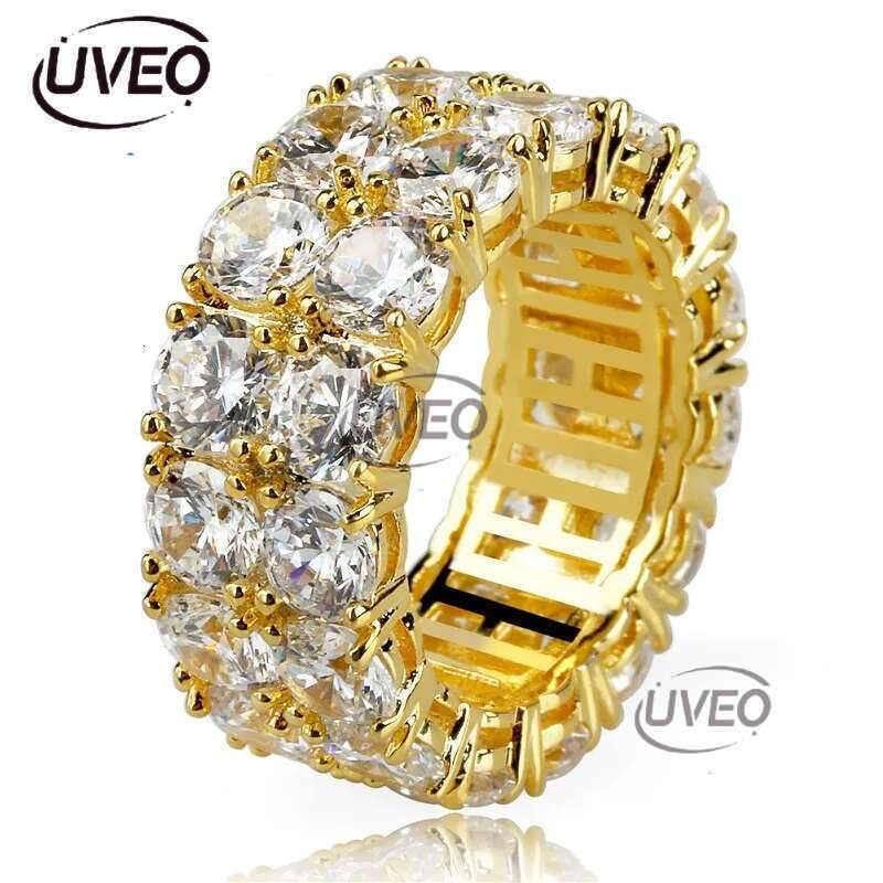 Hip Hop Iced Out Rings Micro Pave CZ Stone 9mm Tennis Band Ring Men Women Charm Jewelry Crystal Zircon Dia Gold Sier Plated Wedding
