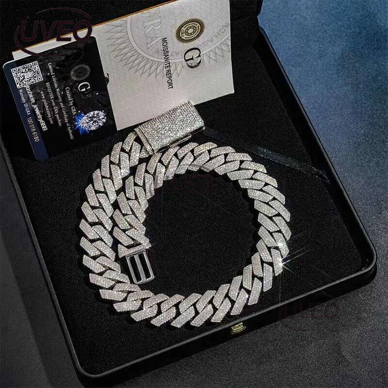 Top quality Moissanite cuban k chain 20mm 4 row full dia ice out vvs pass dias tester stainless steel hiphop men women jewelry bracelet necklace