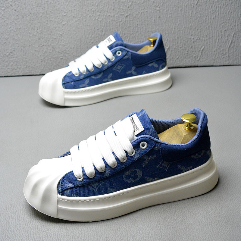 Free Shipping Designer New Fashion Advanced Print Mens Shoes Spring and Autumn Breathable Casual Canvas Sneakers Trendy Versatile Light Blue Dark Blue