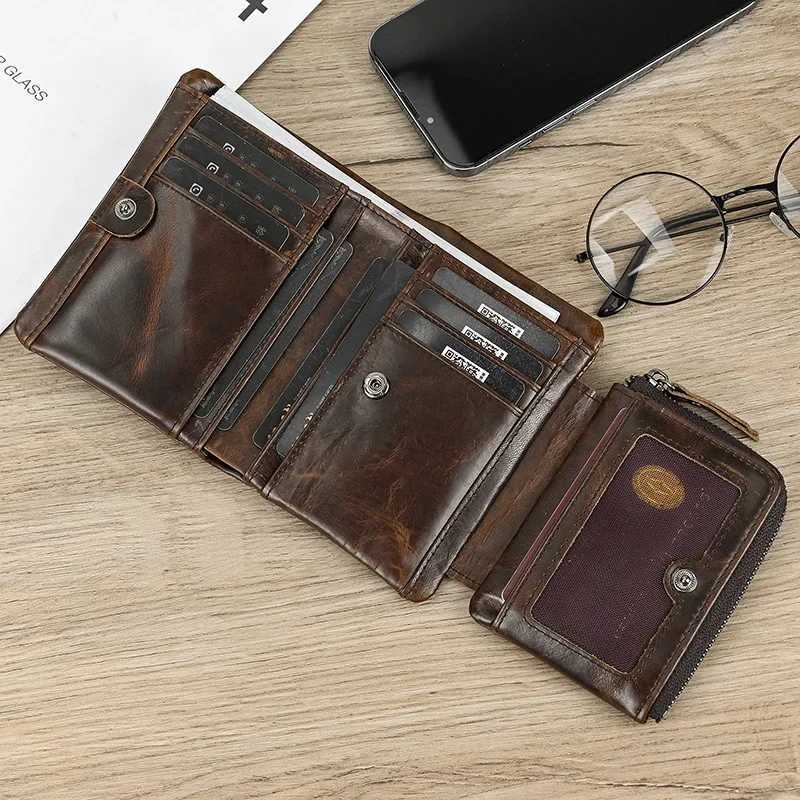 3-fold leather short wallet soft cowhide mens business card wallet zipper wallet luxury designer mens wallet W250419