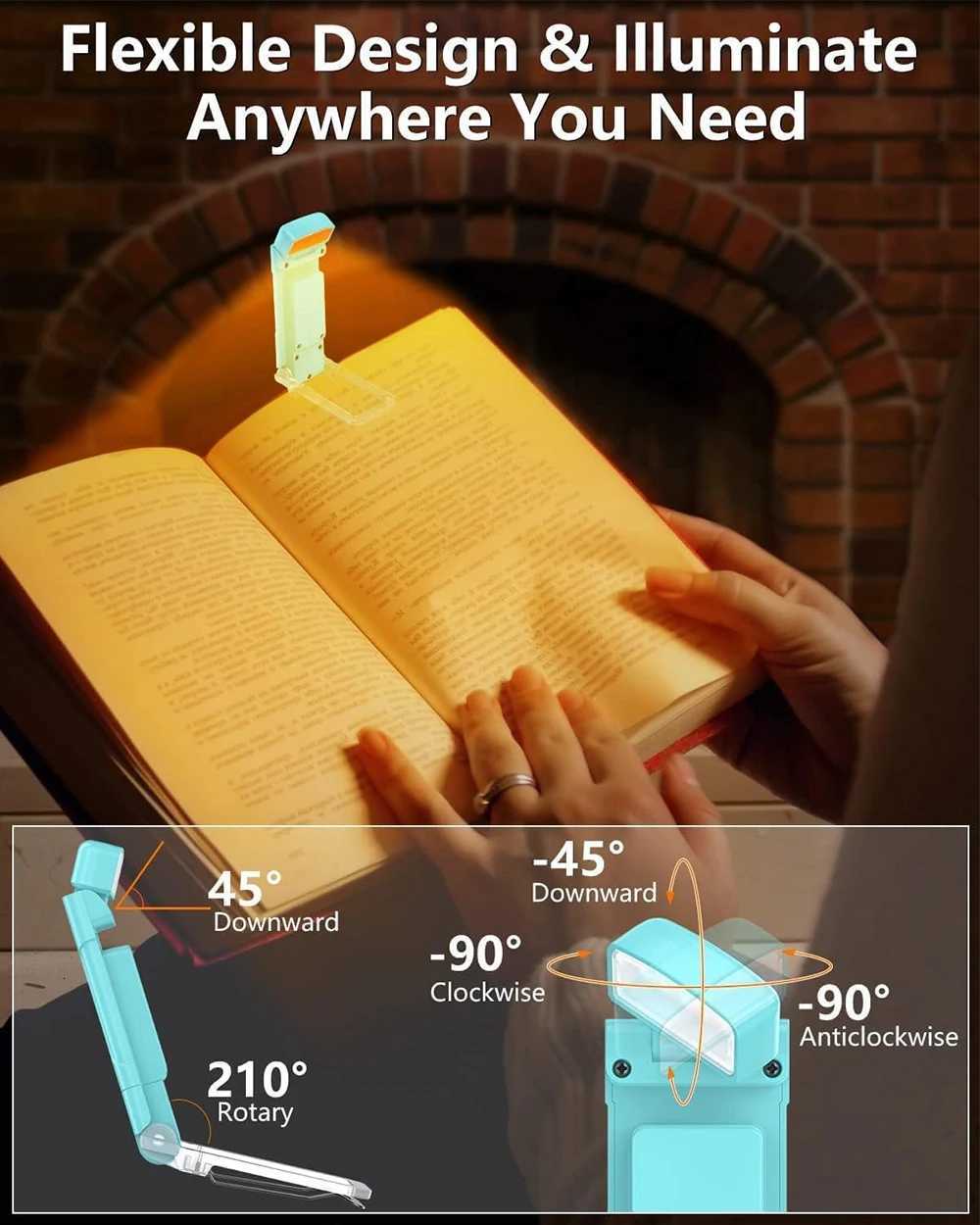 Book Reading Light with Timer Rechargeable Light for Reading in Bed Clip-on Bookmark Lamp 3 Amber Colors 5 Brightness Dimmable M251120
