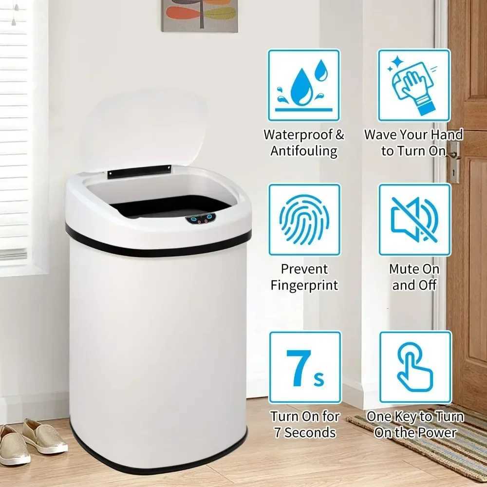 13-Gallon Kitchen Trash Can 50L Stainless Steel Garbage Can Automatic Touch Free Garbage Bin Motion Sensor Trash Can C251120