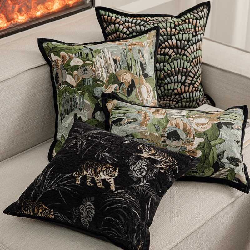 Pillow Case Itan Luxury Jacquard Cushion Cover Modern Tropical Forests Covers Decorative Texture Design Home Decor Sofa case C251120