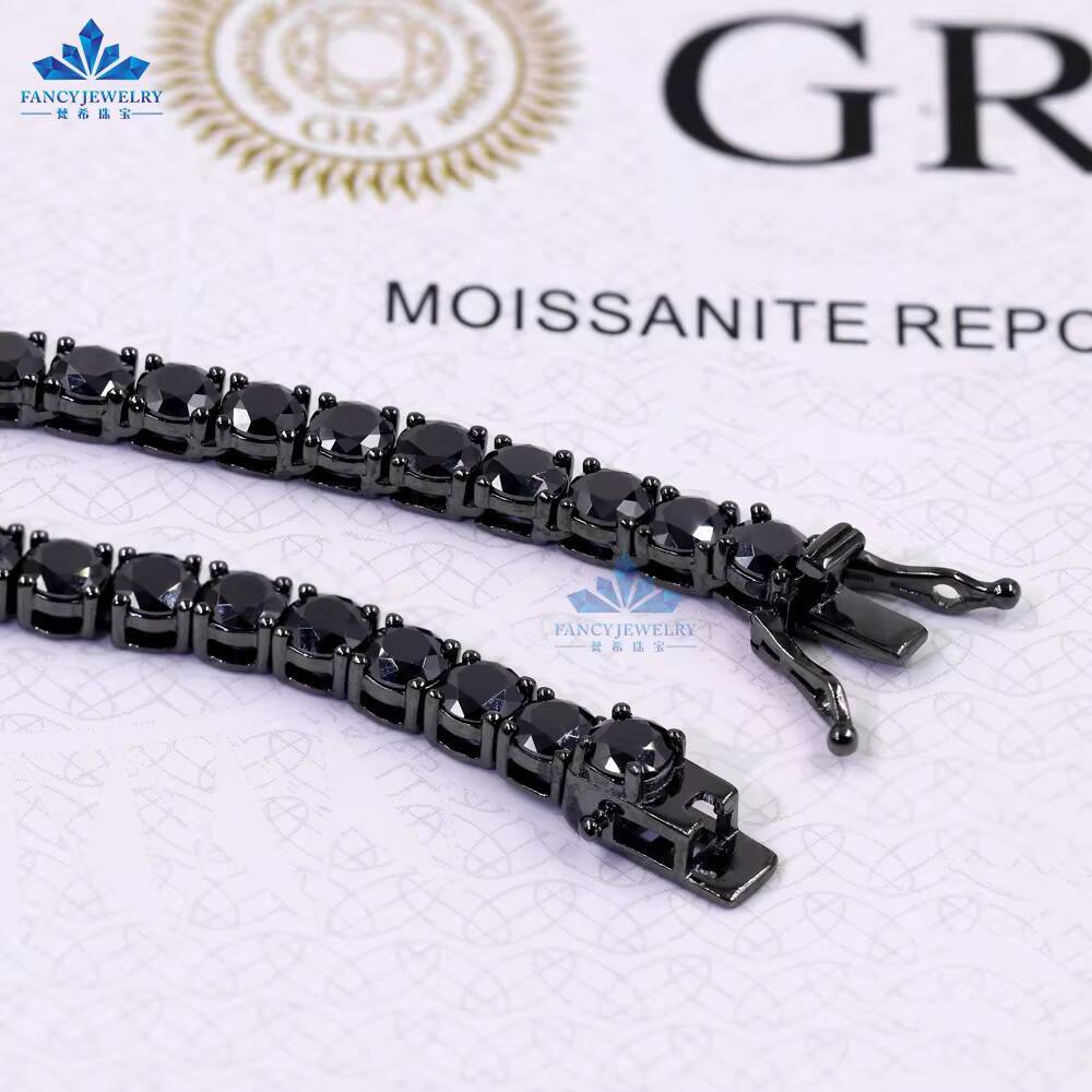 Fancy Jewelry Iced Out Tennis Chain Necklace 925 Sterling Silver Diamond 4mm Black Moissanite Tennis Chain