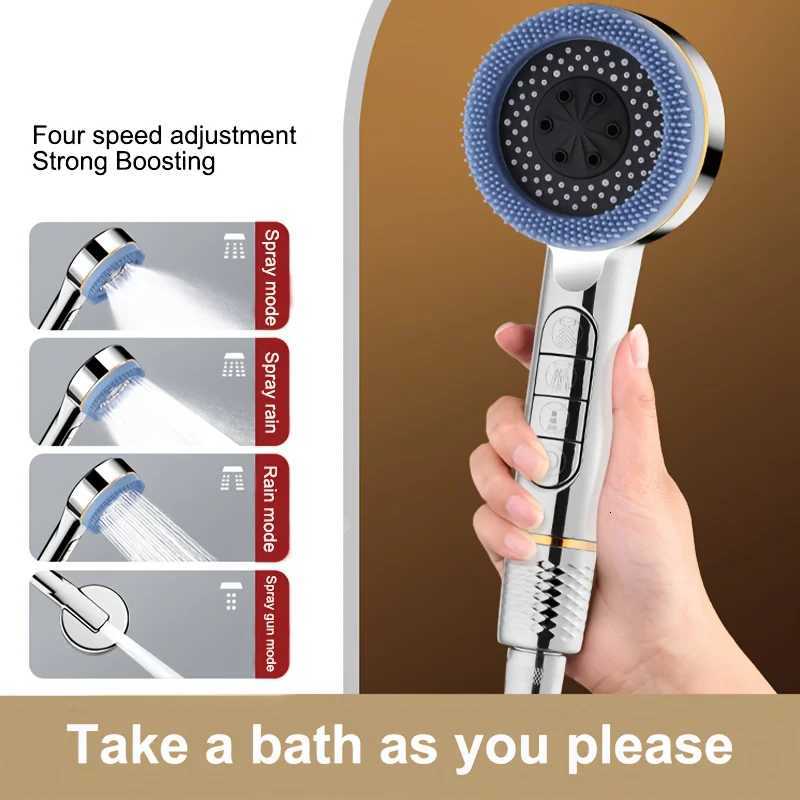 4 Modes Massage Shower Head Button Switch Large Flow Anti-bifurcation Silicone Water Outlet Water Saving Bathroom Shower HeadM251120