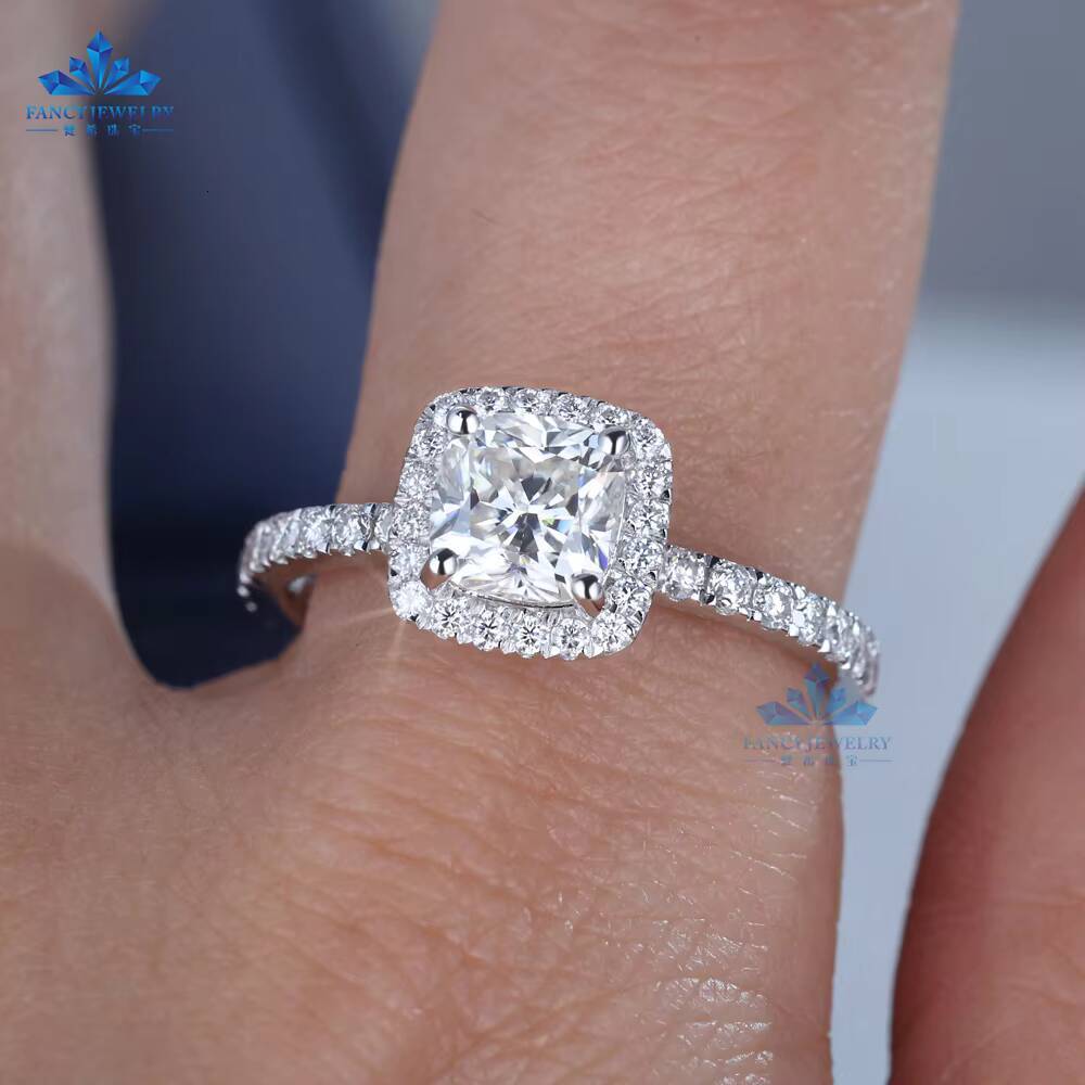 Fancy 925 Sterling Silver 1CT Cushion Cut Halo Moissanite Ring for Women for Wedding Parties or Gifts