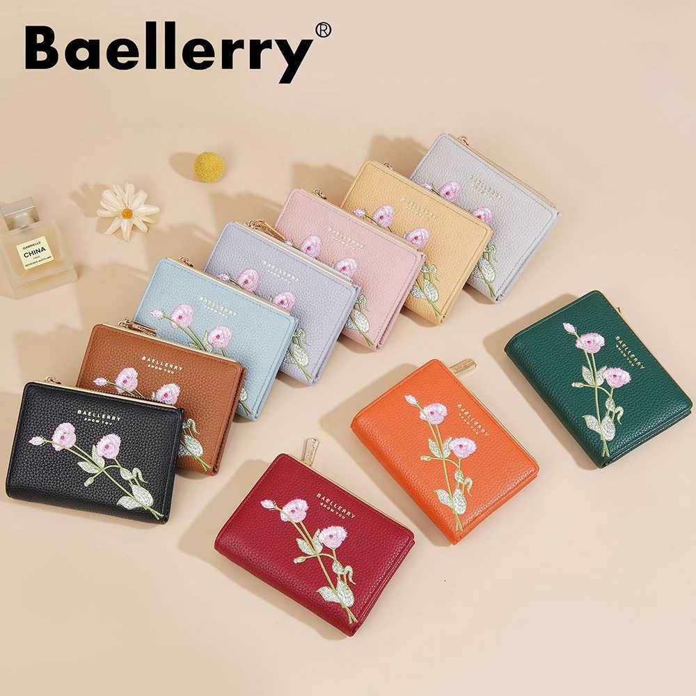 Baellerry Womens Short Wallet 3D Floral Embroidery Elegant Tri-Fold Zipper Coin Purse with Card Slots RFID ProtectionW251120