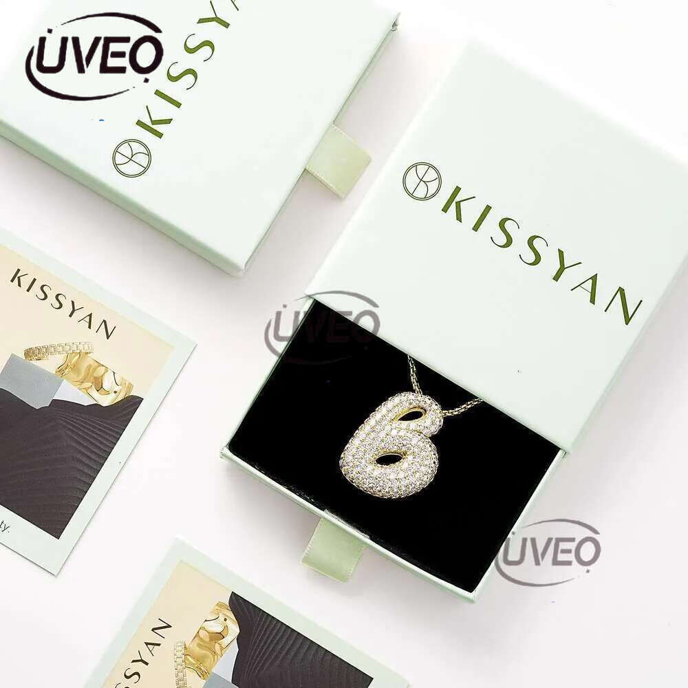 Kissyan Bubble Letter Necklace, 14K Gold Plated Balloon Initial Pendant Box Chain Necklace Exquisite Dense Set Cubic Zircon Jewelry Gift for Ladies an