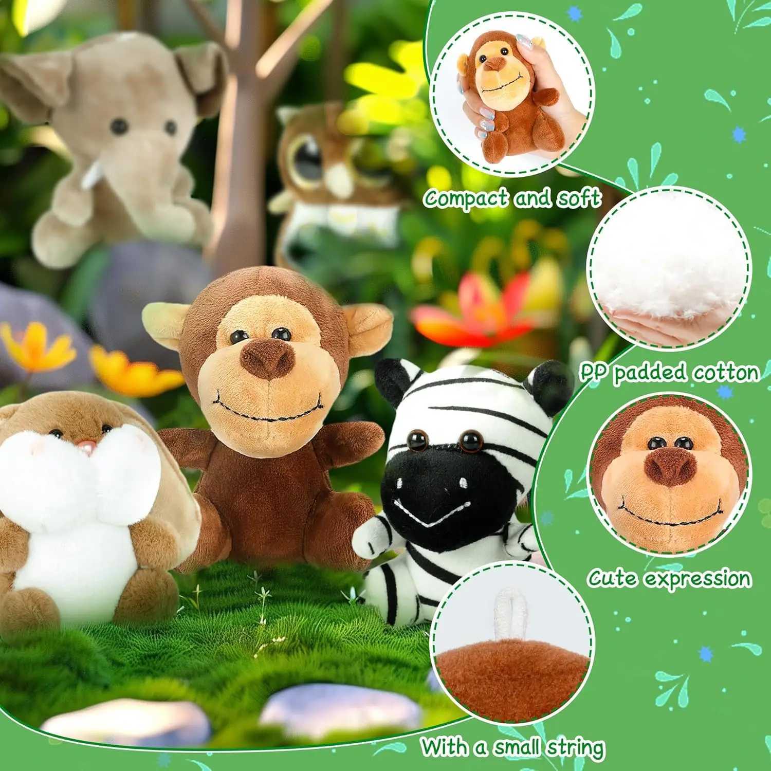 12-36 PCS Small Safari Stuffed Animals Bulk 12cm Jungle Animal Mini Plush Toys for Classroom Prizes Party Favors Birthday Gifts G251120