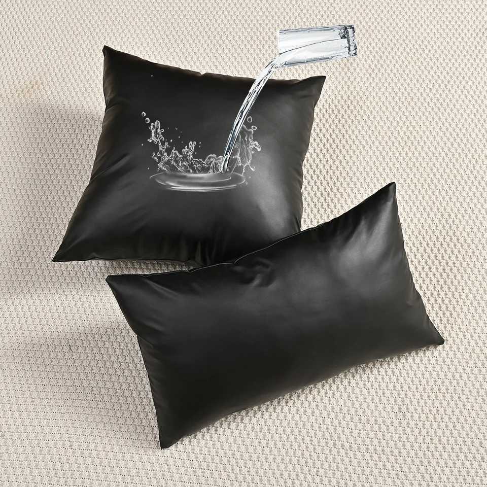 Pillow Case 1pc solid color elastic PU waterproof case sofa office lumbar support cover without core C251120