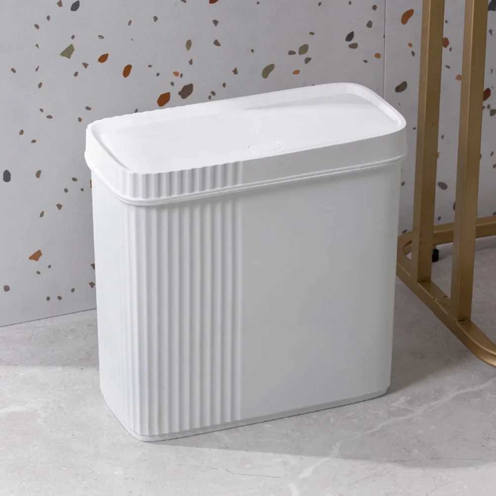 Narrow Slit Trash Can 9L White Press Kitchen Bedroom Bathroom Waste Bucket Plastic Garbage Can Household Simple Design Practical C251120