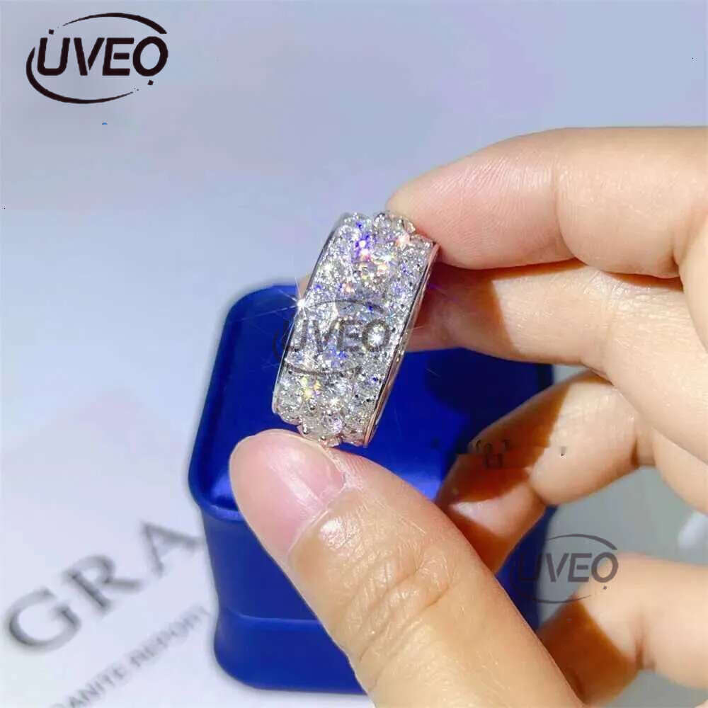 Pass Dia Tester Mens Ring Sier White Gold Moissanite Eternity Iced Out Hip Hop Rings