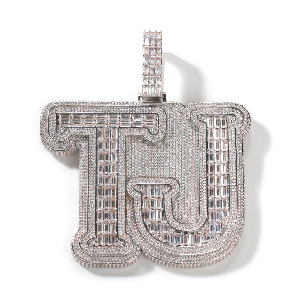 Hip Hop Custom Large Name A-Z Letters Pendant Necklace 5A T Zircon Mens Jewelry