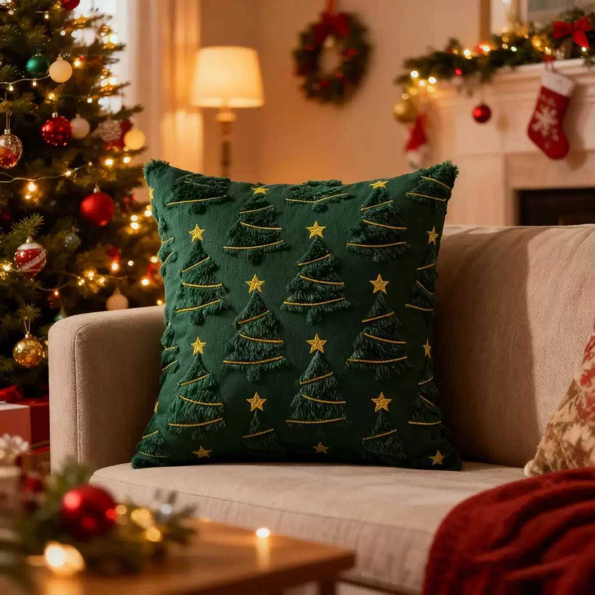 Pillow Case Christmas Covers Beige Winter Throw case Soft Covers Cushion Cases for Sofa Couch Chair Living Room Bed Home C251120