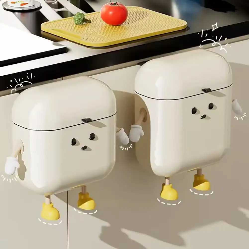 1pc Cute Cartoon Hanging Trash Can With Lid Large Capacity No-Drill Wall Mounted Waste Bin For Kitchen Bathroom C251120