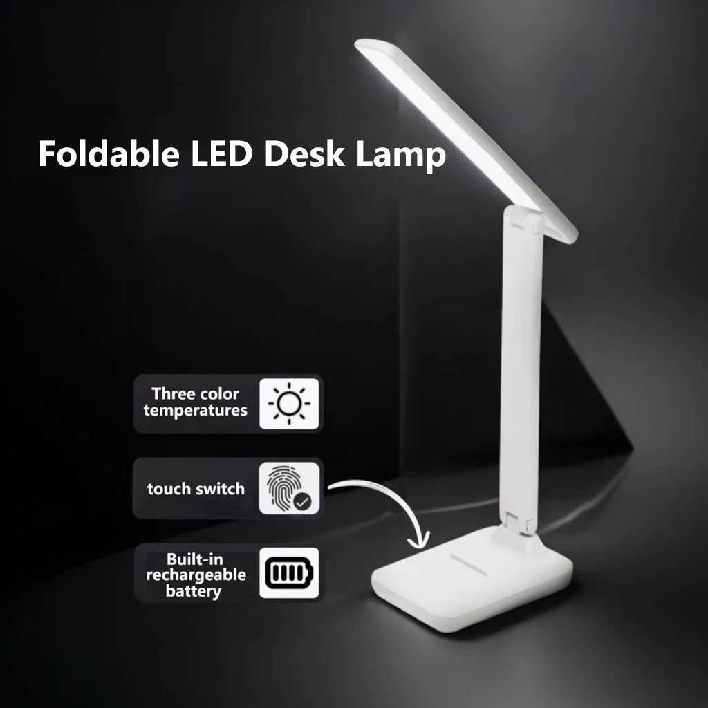Foldable Eye Protection Desk Lamp Touch Control 3-Level Dimming Color Temperature USB Rechargeable Reading Light for Study M251120