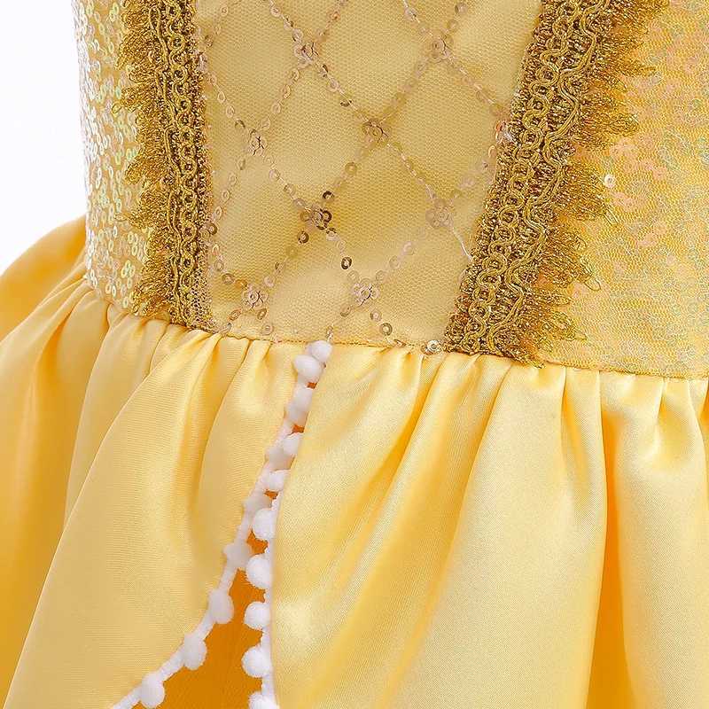Disney 2024 Girl Belle Dress Up Flower Childrens Party Princess Costume Childrens Beauty and Beast Halloween Carnival CostumeXJ250420