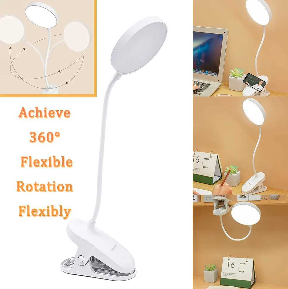 360 Flexible LED Table Lamp with Clip 3 Brightness Dimming Study Eye Protection USB Plug In Bedside Night Light Study Read Work M251120