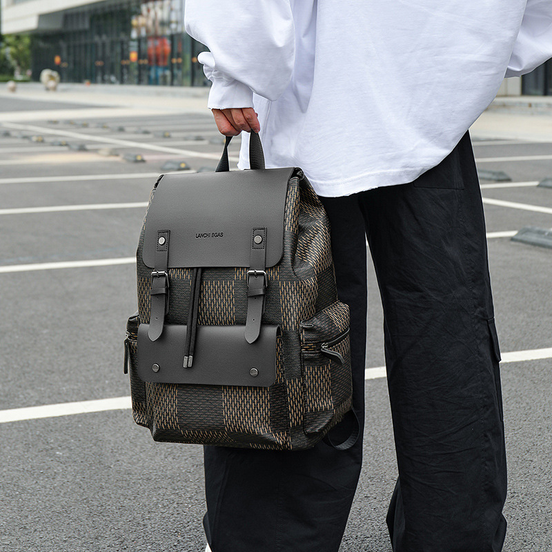 Business New Men'S Plaid Backpack Fashion Simple Old Money Wind Travel Backpack Receive Letter Leisure Backpack 2025s hot