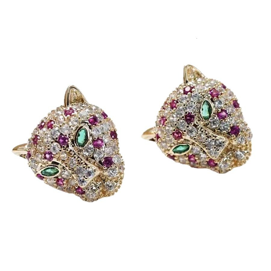 Luxury Brand Designer Jewelry Silver Needle French Retro Zircon Leopard Head Earrings Personality Exquisite High-End Earrings Light Luxury Retro Vinta