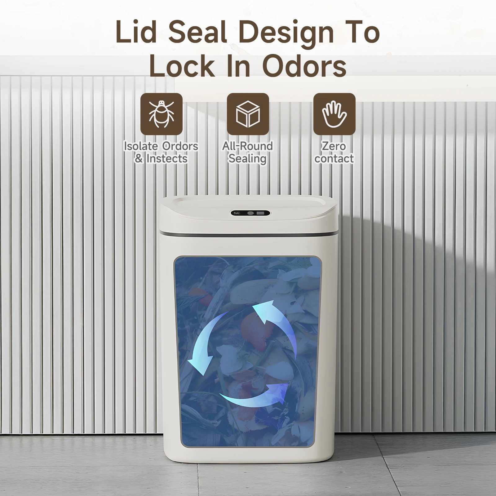 1PC Smart Detector Trash Can Touchless Wastebasket Auto On/Off Sealed With Lid For Odor Prevention Silent Shutoff Multiple C251120