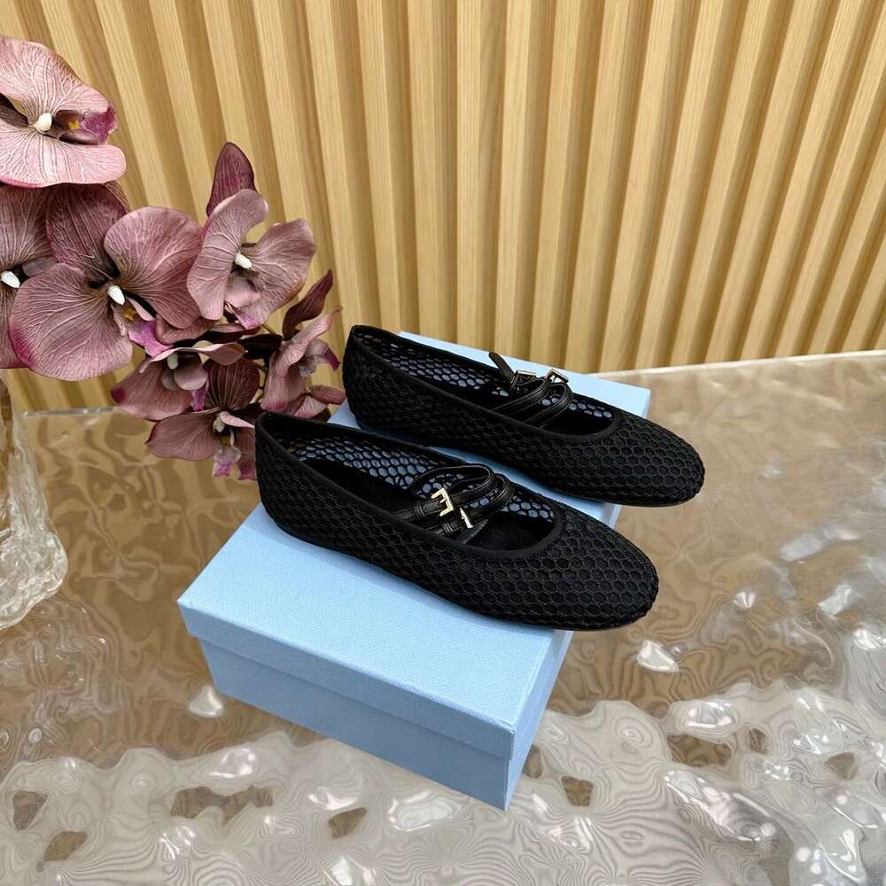 Women Size34-43 Mesh Flats Mary Janes Genuine Leather Buckle Strap Round Toe Leisure Designer Shoes atillas De Mujer