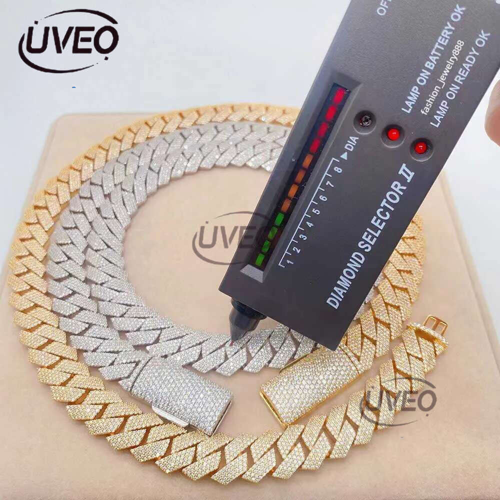 Top quality Moissanite cuban k chain 20mm 4 row full dia ice out vvs pass dias tester stainless steel hiphop men women jewelry bracelet necklace