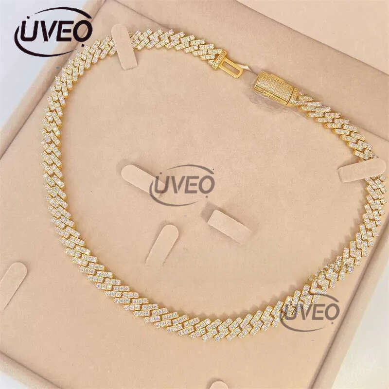 2023 Iced Out Jewelry 10mm Stone Vvs Moissanite Dia 10k Real Gold Cuban Necklace