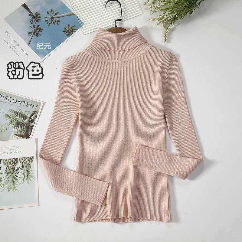 hoodie Women's Wear Long Sleeved High Neck Solid Color Korean Version Pullover (24 Colors) Knitted Base Sweater jacket