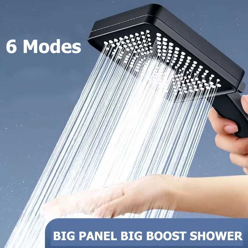 Big Flow 6 Modes High Pressure Shower Head Water Saving Anti-fall Massage Rainfall Faucet Spray Nozzles Bathroom AccessoriesM251120