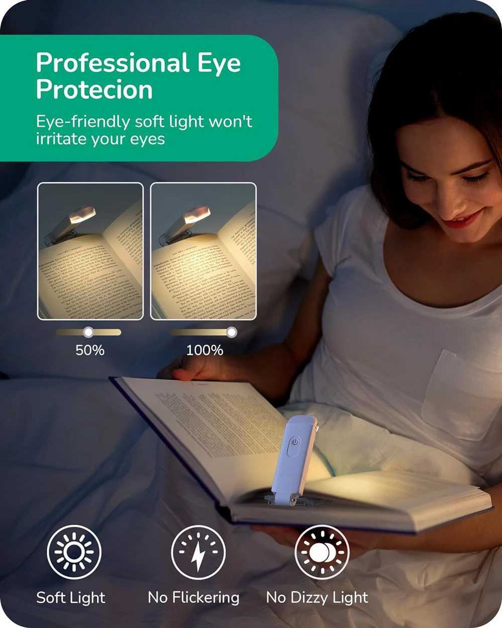 Book Light LED USB Rechargeable Reading Light Eye Protection Night Light Portable Clip Desk Light Bookmark Read Light M251120