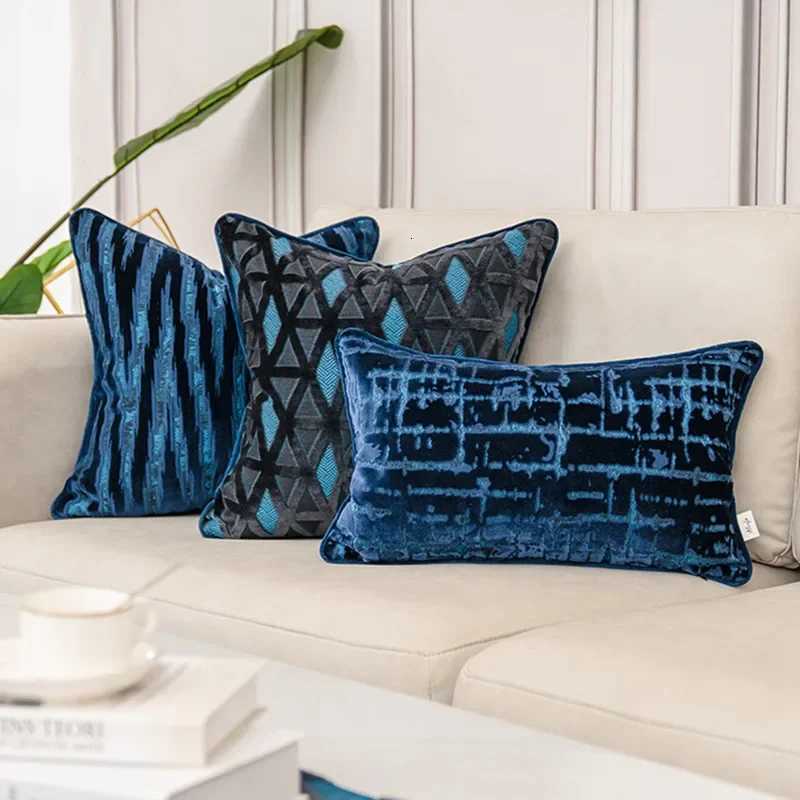 Pillow Case Luxury Blue Velvet Cushion Cover High-end Geometry Decorative Cover for Sofa Livingroom case 30x50 45x45 50x50CM C251120