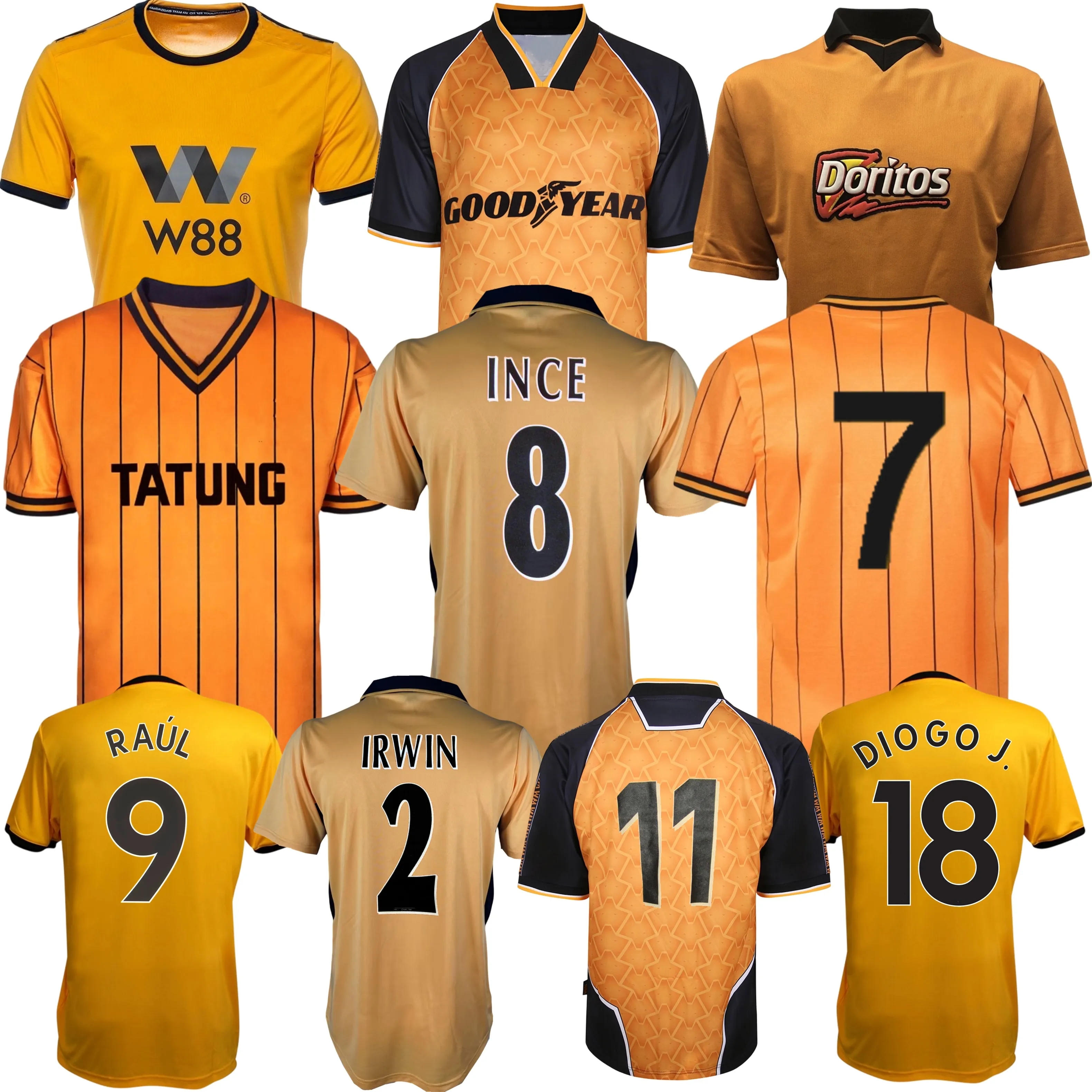 1980 81 82 83 84 85 86 1987 1996 1997 1998 99 2002 2004 18 19 WoLvErHaMpToNes retro soccer jersey Wolves Ince NEWTON LESCOTT IRWIN R.KEANE DIOGO J. classic football shirts