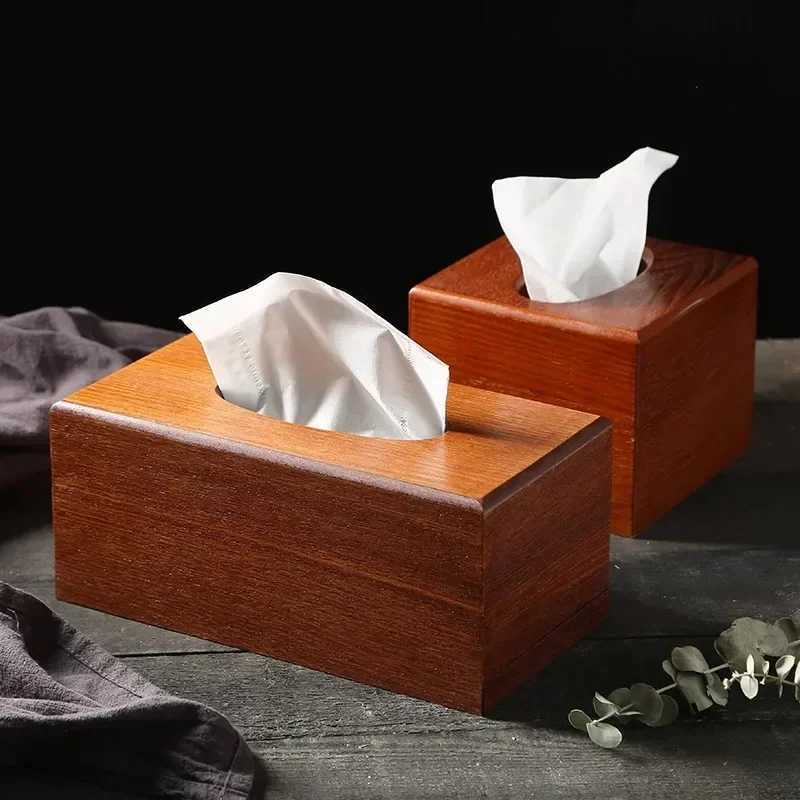 Wooden Tissue Box Light Luxury Living Room Dining Room Wooden Napkin Holder Car Tissue Holder Kitchen Storage Supplies C251120