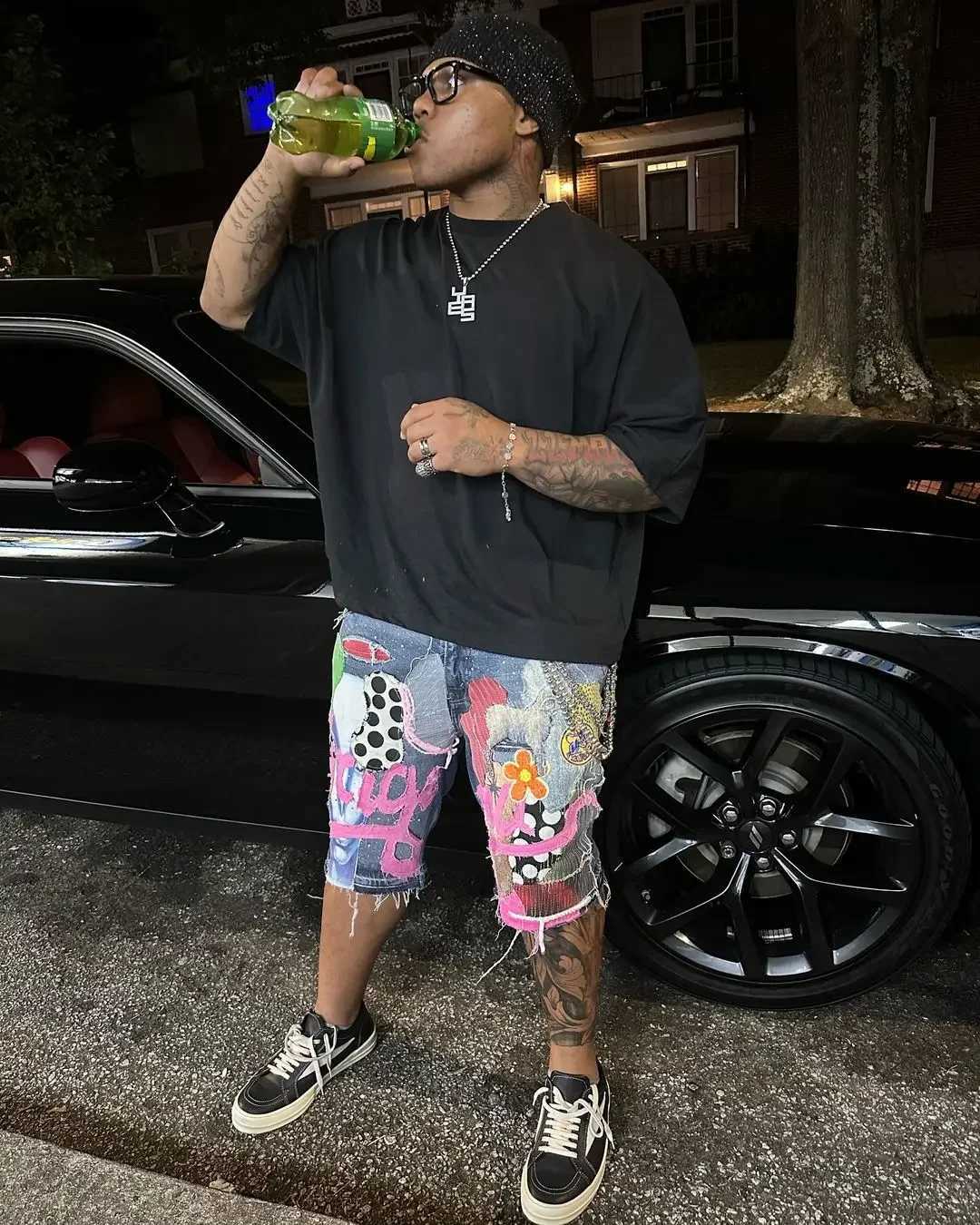 Gothic punk skull letter pattern patch work shorts mens Y2k streetwear pants hip-hop fashion denim shorts summer new XJ250419